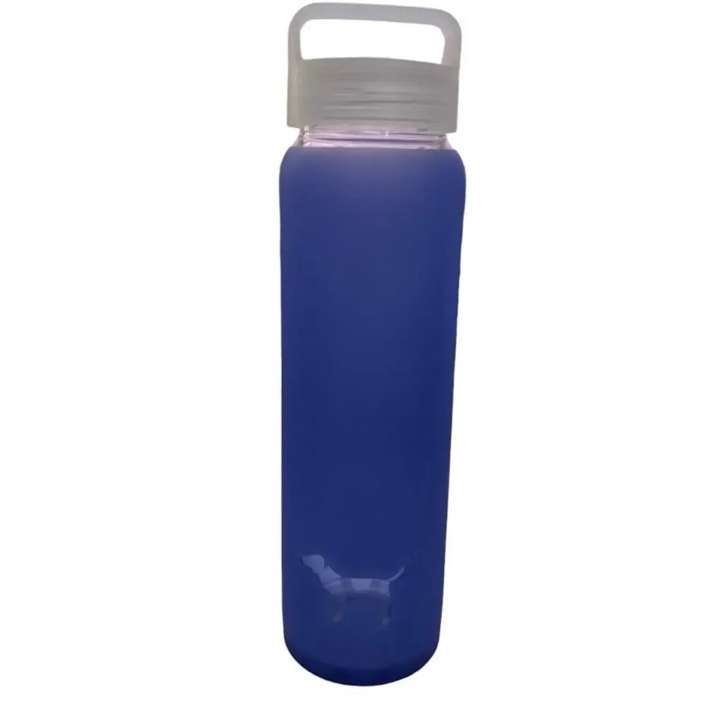 VS Pink Glass Water Bottle Silicon Blue 20 Oz.